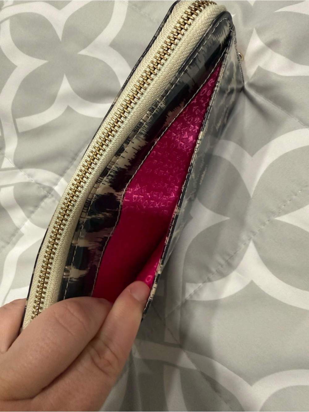 kate spade Leopard Patent Zip Wallet with Hot Pink Pull - Picture 7 of 7